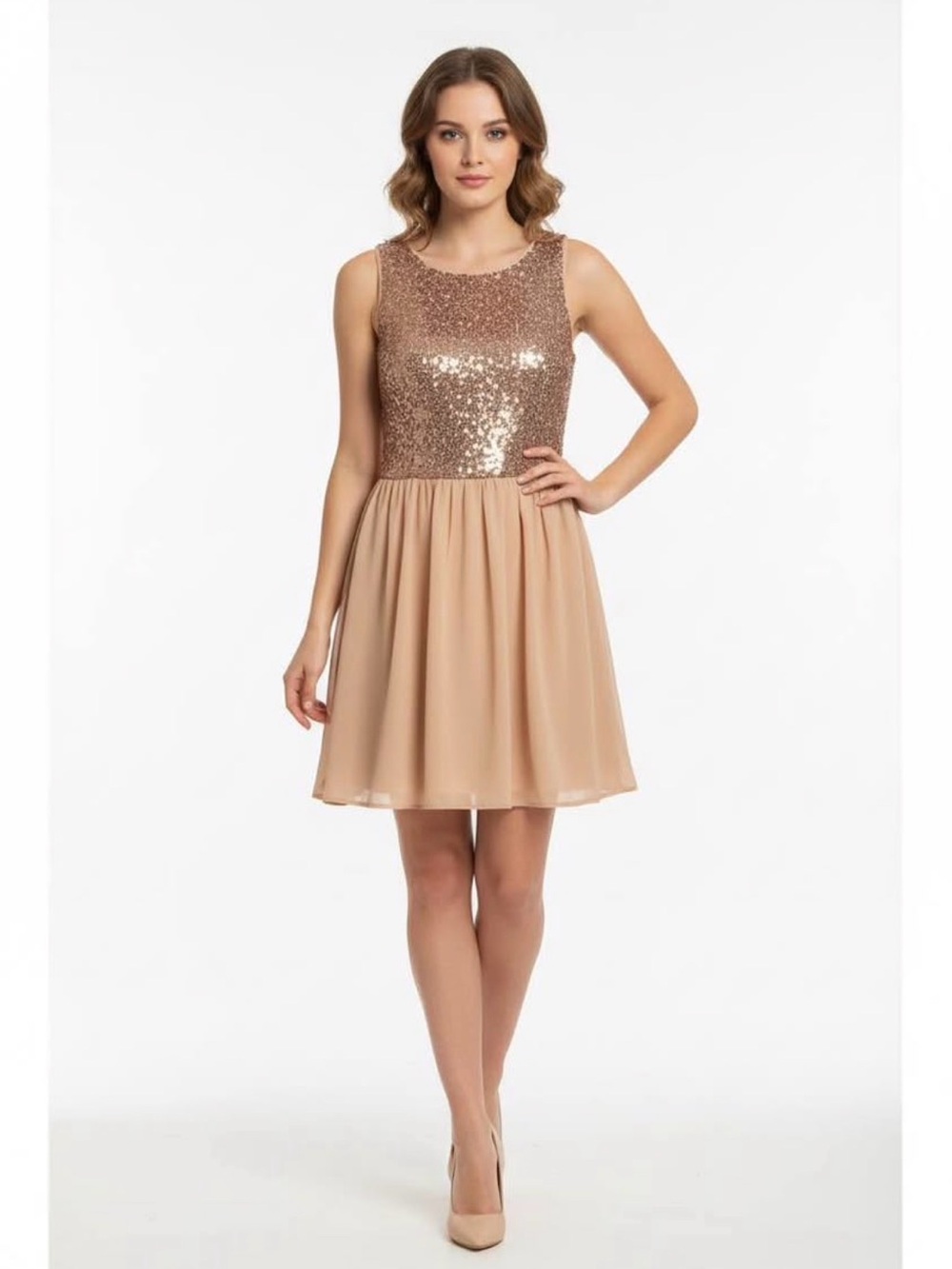Forever 21 Sequin Bodice Chiffon Mini Dress - Champagne